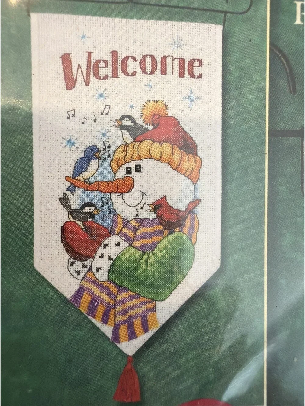 Vintage Dimensions Counted Cross Stitch Christmas Banner Snowman 8x14 New Sealed